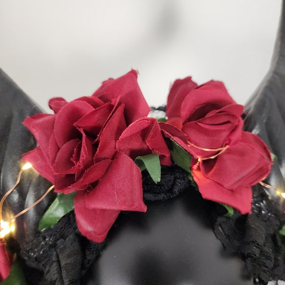 Krampus Horns Straight Up Tall Devil Demon Headband Red Rose Costume Head Piece - Picture 9 of 9
